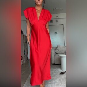 NWT ZARA Satin Effect Midi Dress Summer 2025 Elegant Red Women's Dress in L